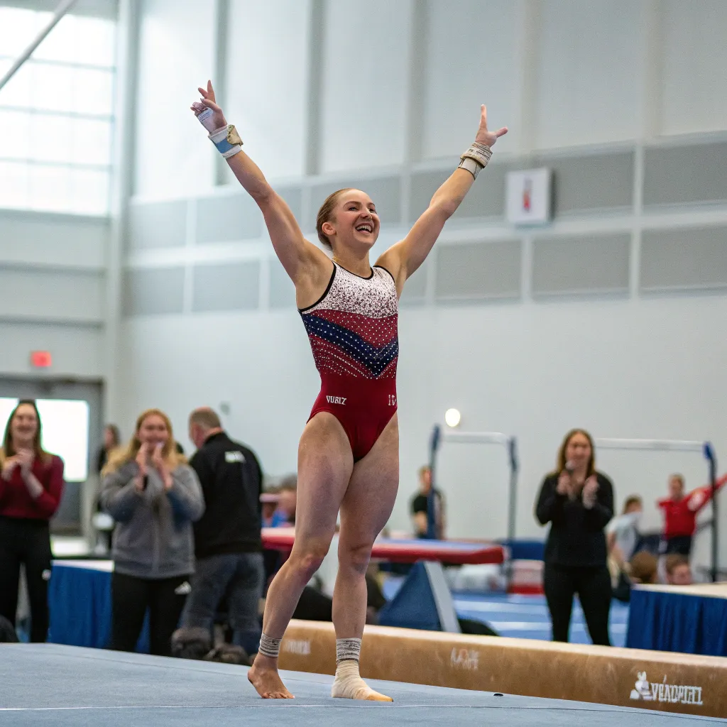 Celebrating a successful gymnastics routine