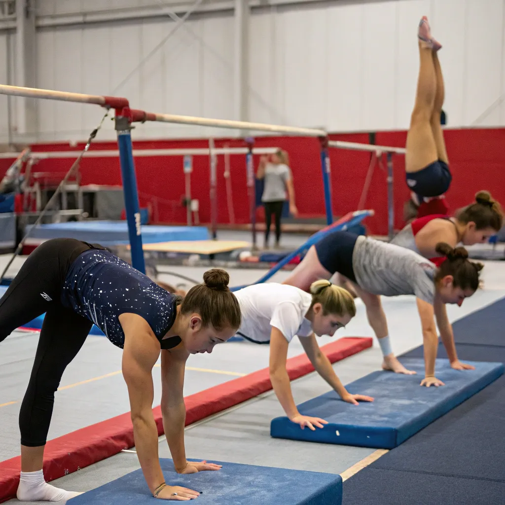 Gymnastics team in training